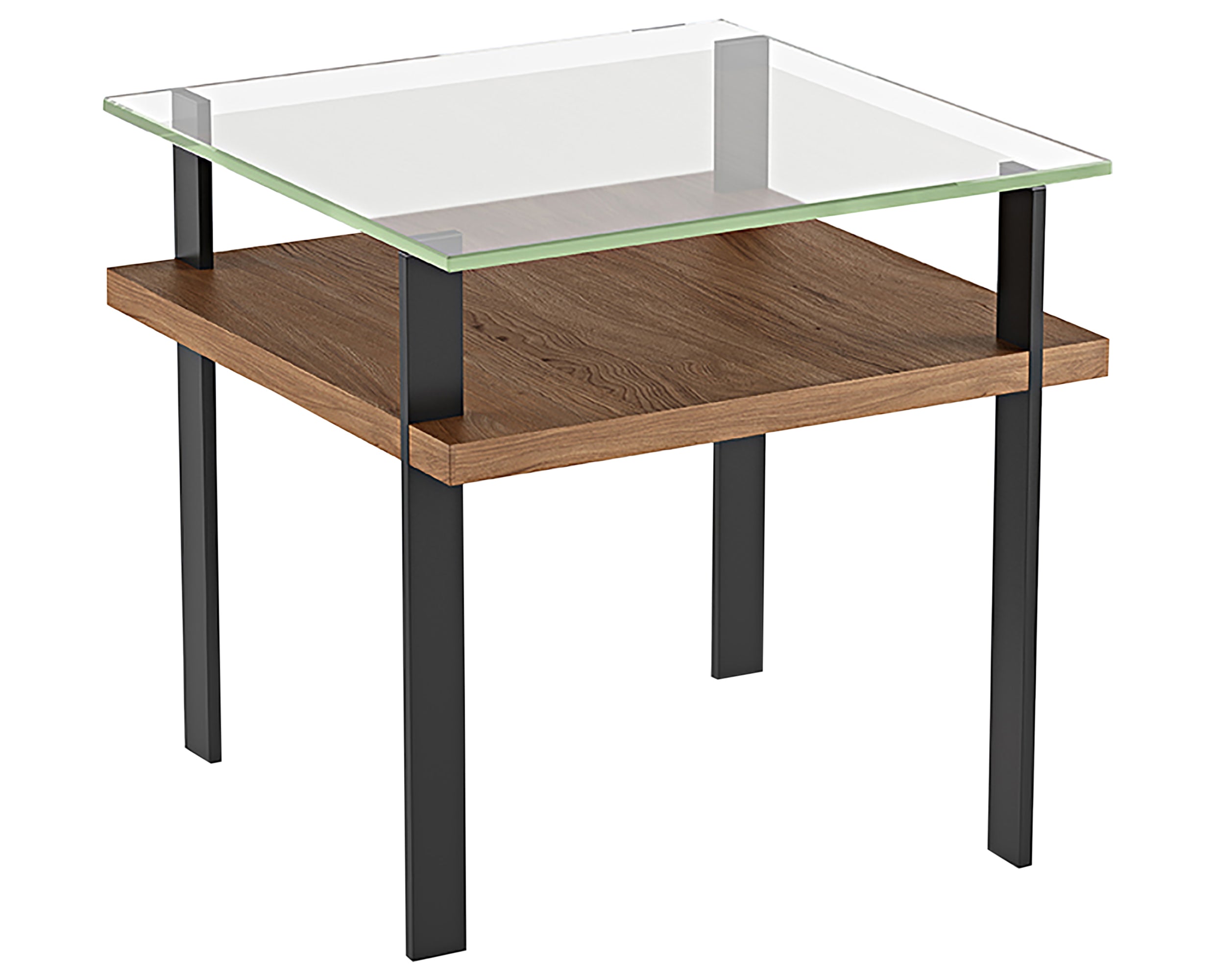 Natural Walnut Veneer &amp; Polished Tempered Glass with Black Aluminum | BDI Terrace End Table | Valley Ridge Furniture