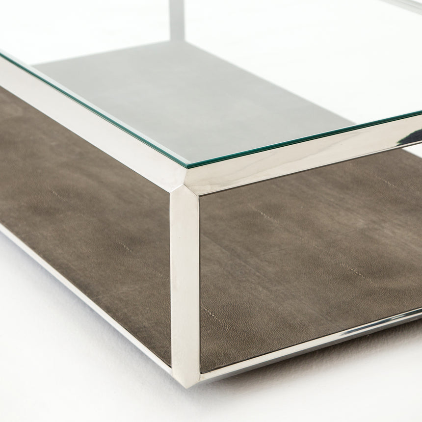 Brown Shagreen & Stainless Steel | Shagreen Shadow Box Coffee Table