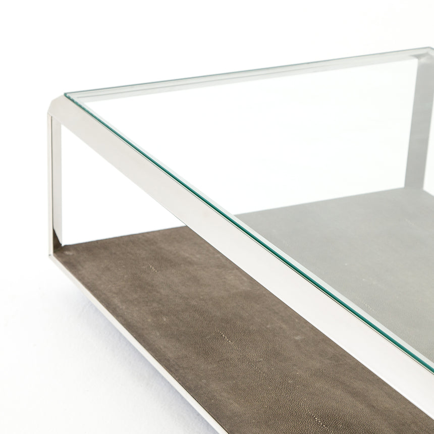 Brown Shagreen & Stainless Steel | Shagreen Shadow Box Coffee Table