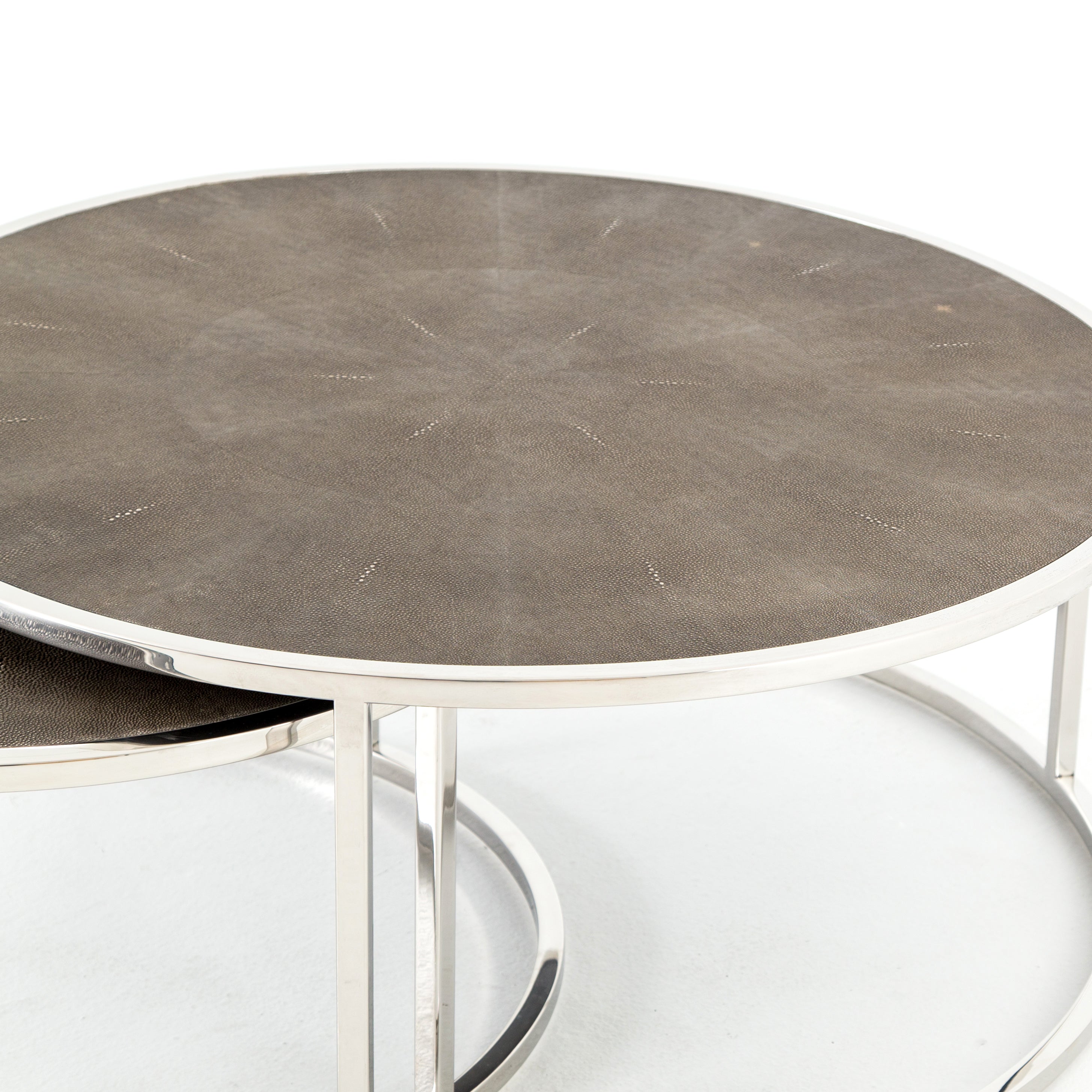Brown Shagreen &amp; Stainless Steel | Shagreen Nesting Coffee Table | Valley Ridge Furniture