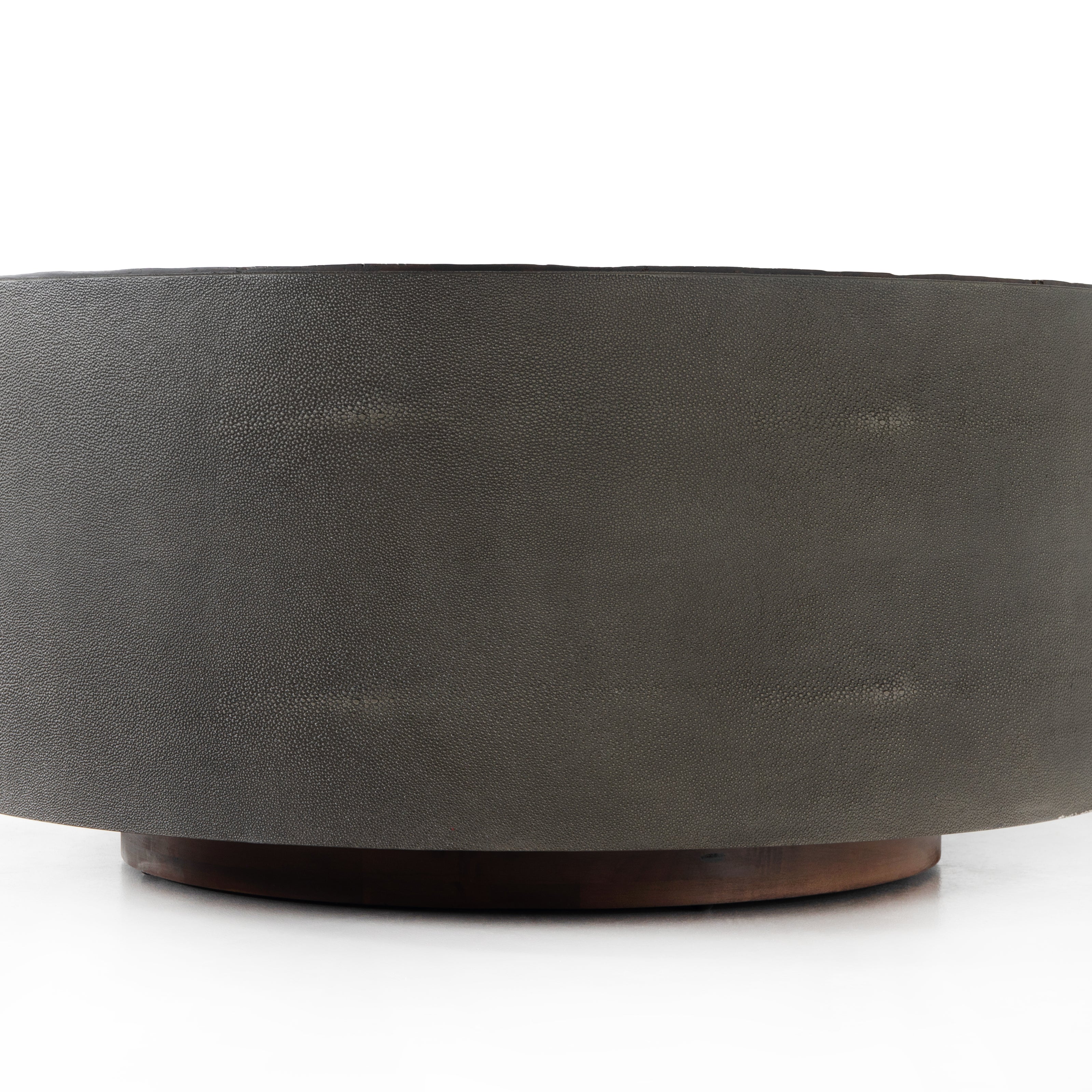 Natural Peroba &amp; Charcoal Shagreen with Rust Acacia | Crosby Round Coffee Table | Valley Ridge Furniture
