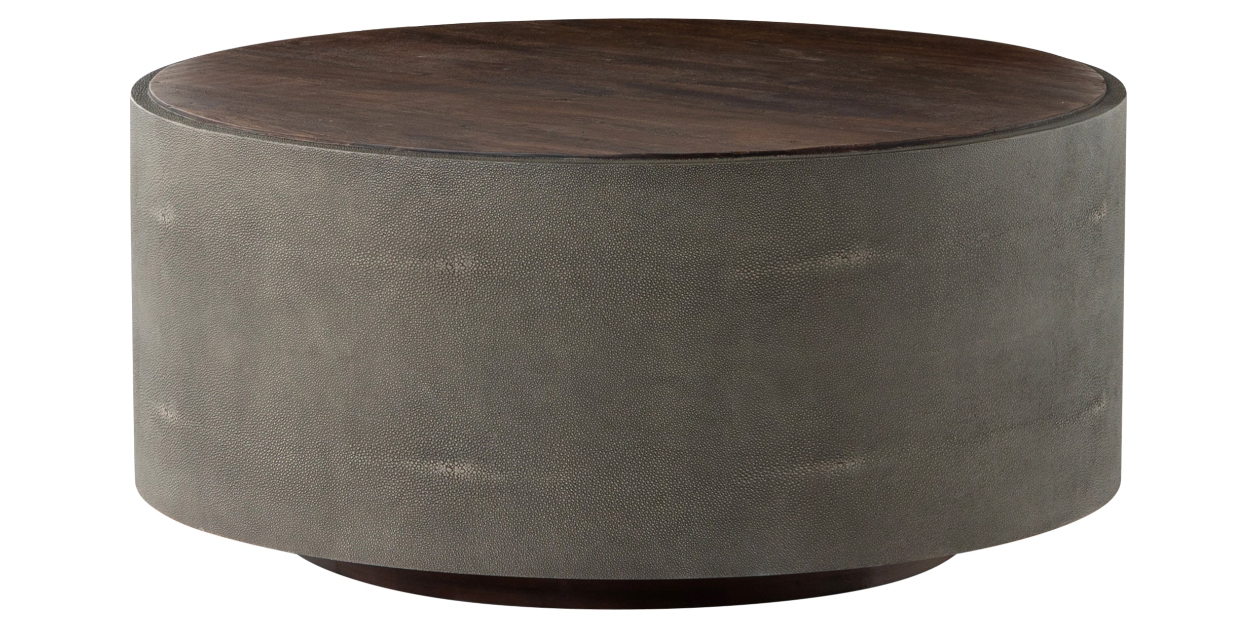 Natural Peroba &amp; Charcoal Shagreen with Rust Acacia | Crosby Round Coffee Table | Valley Ridge Furniture