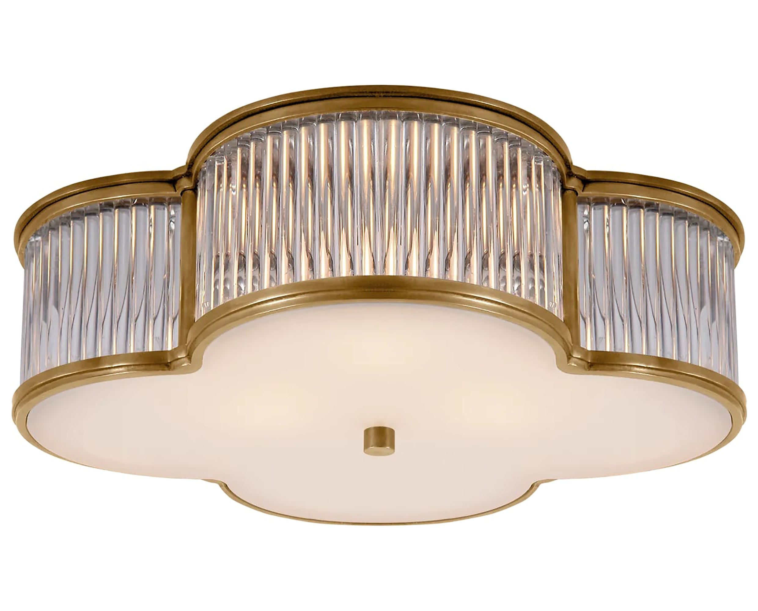 Natural Brass and Clear Glass Rods &amp; Frosted Glass | Basil 17&quot; Flush Mount | Valley Ridge Furniture