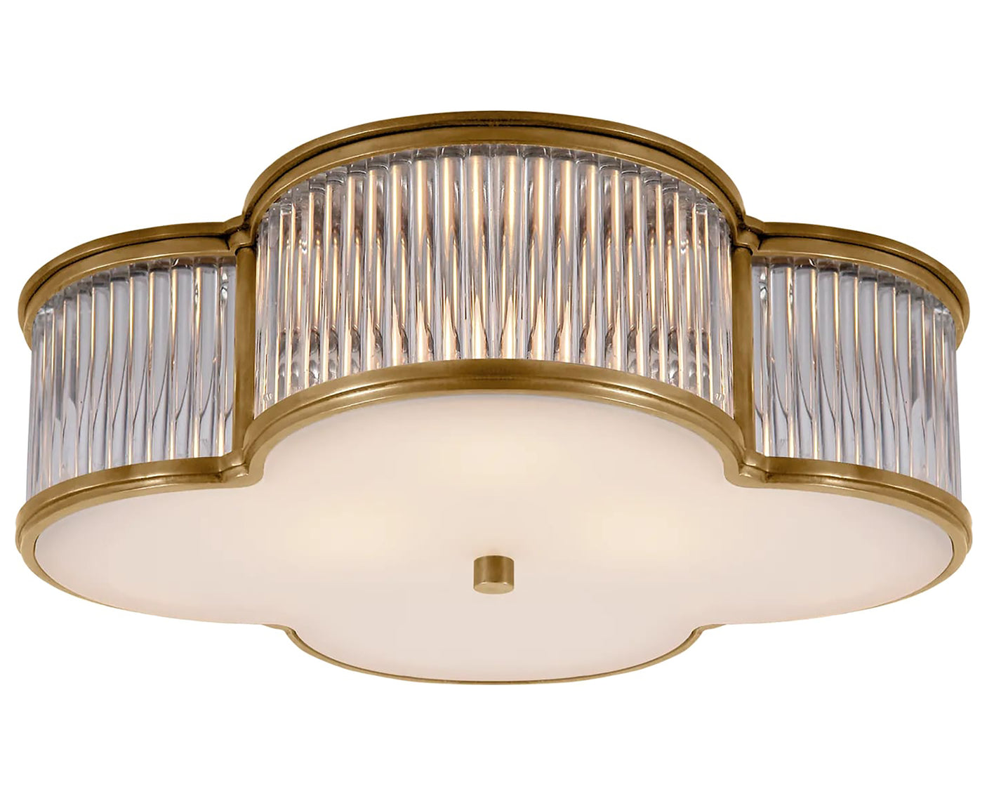 Natural Brass and Clear Glass Rods & Frosted Glass | Basil 17" Flush Mount | Valley Ridge Furniture