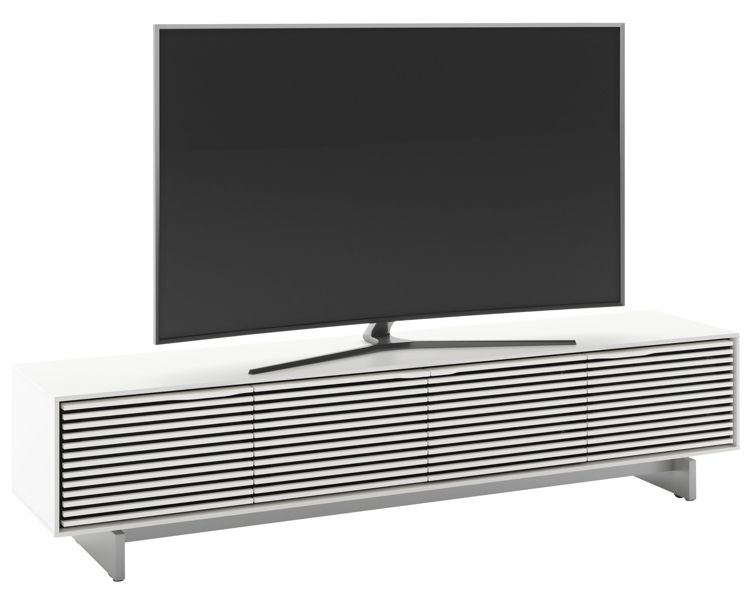 Satin White with Media Base | BDI Align Low 4 Door TV Stand | Valley Ridge Furniture