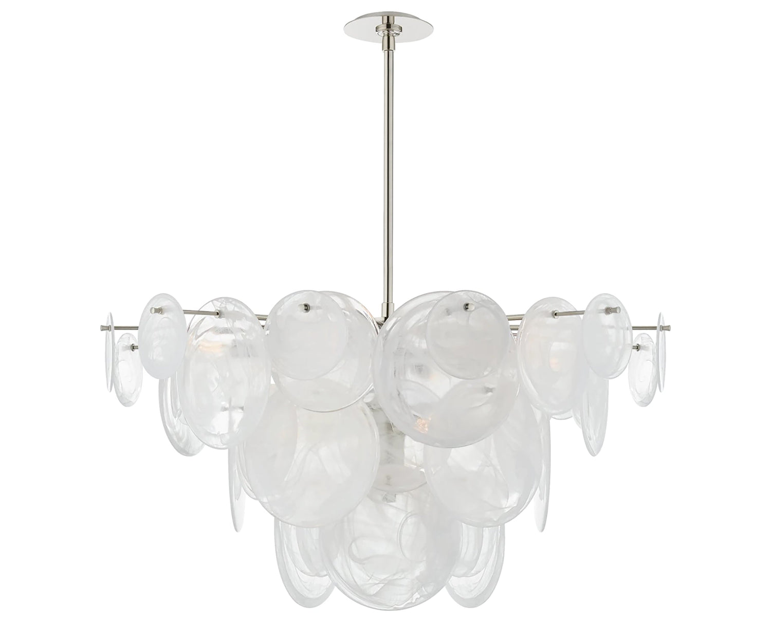 Polished Nickel & White Strie Glass | Loire Large Chandelier | Valley Ridge Furniture