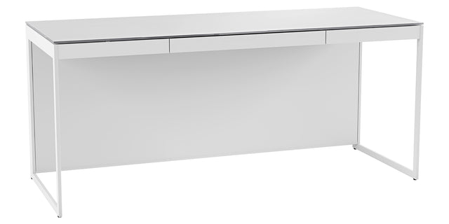 Satin White Oak Veneer & Grey Satin-Etched Glass with Satin White Steel | BDI Centro Desk | Valley Ridge Furniture