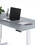 Satin White Steel & Grey Satin-Etched Glass | BDI Centro Large Lift Desk | Valley Ridge Furniture