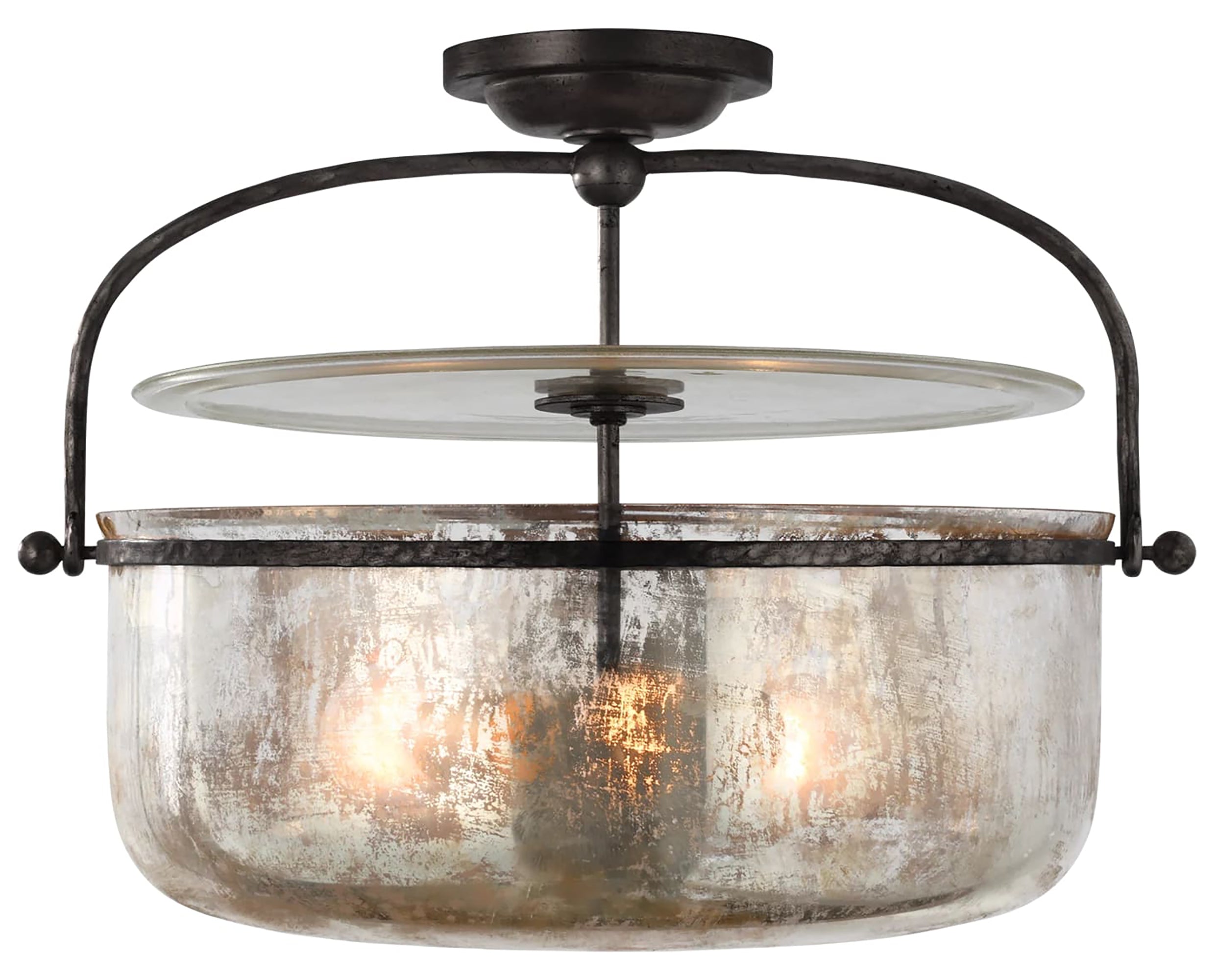 Aged Iron &amp; Mercury Glass | Lorford Medium Semi-Flush Lantern | Valley Ridge Furniture