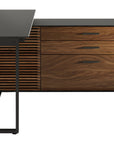 Natural Walnut & Natural Walnut Veneer with Black Satin-Etched Glass & Black Steel | BDI Corridor L Shaped Desk | Valley Ridge Furniture