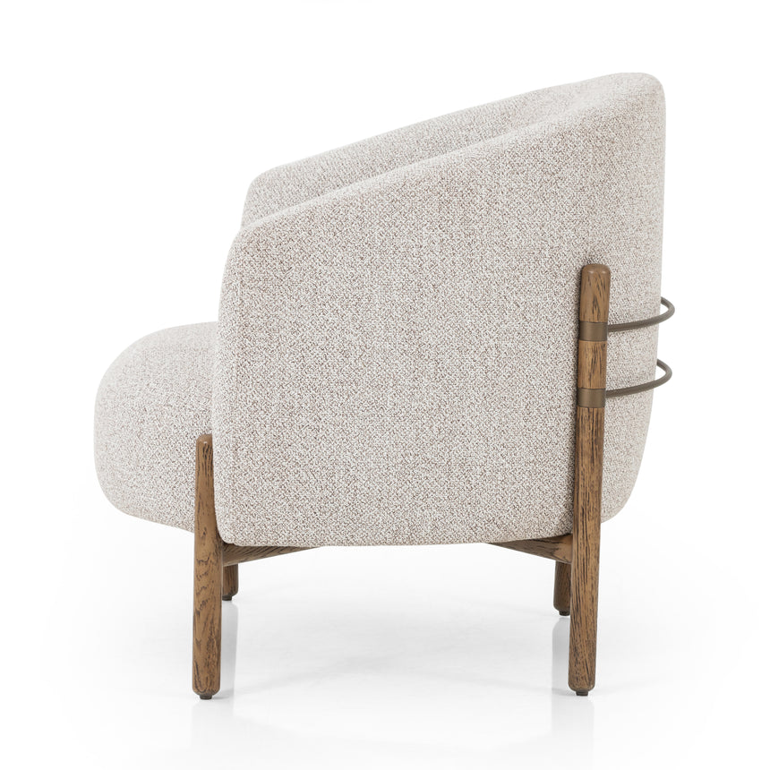 Astor Stone Fabric & Distressed Natural Oak with Aged Bronze Iron | Enfield Chair | Valley Ridge Furniture