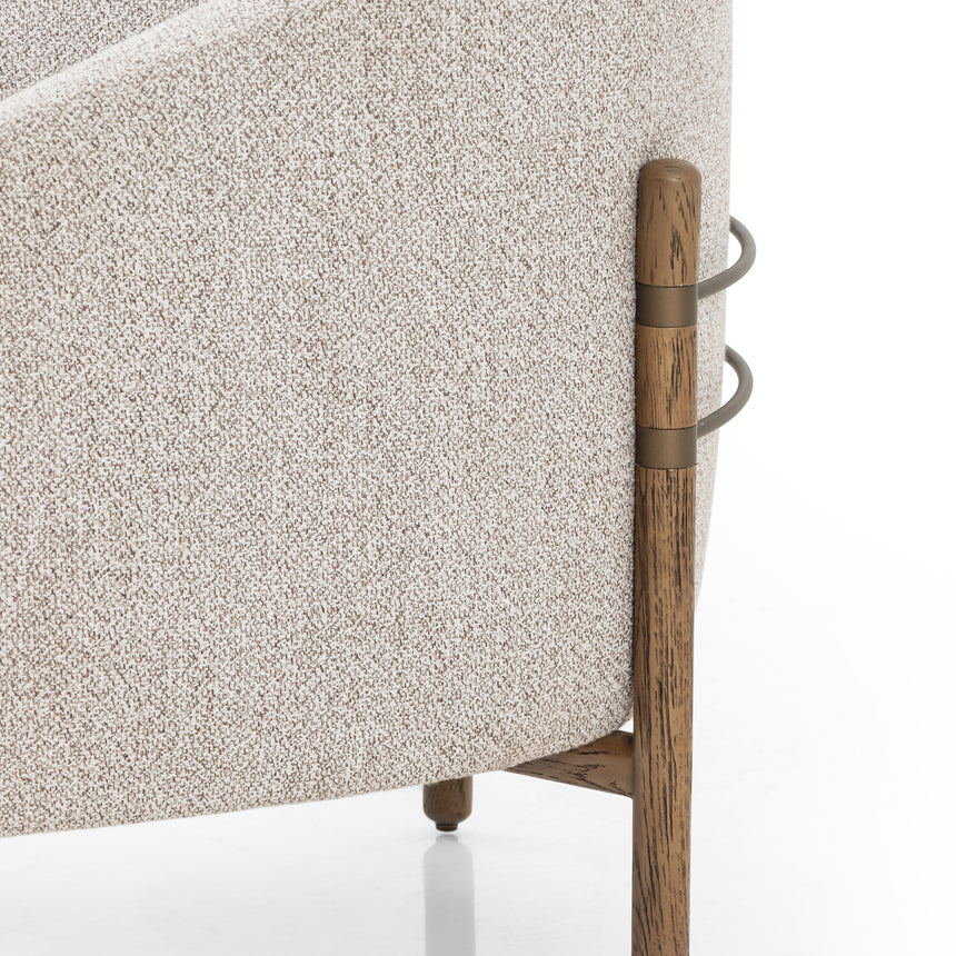 Astor Stone Fabric & Distressed Natural Oak with Aged Bronze Iron | Enfield Chair | Valley Ridge Furniture