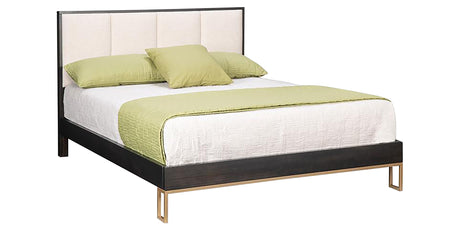 Brushwork Maple Peppercorn with Sunrise Metal Gold | Handstone Electra Queen Platform Bed w/Fabric Headboard | Valley Ridge Furniture