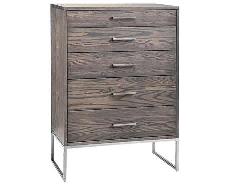 Serene Oak Rhino with Sunrise Metal Pewter | Handstone Electra 5 Drawer Highboy | Valley Ridge Furniture