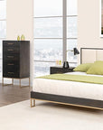 Brushwork Maple Peppercorn with Sunrise Metal Gold | Handstone Electra Queen Platform Bed w/Fabric Headboard | Valley Ridge Furniture