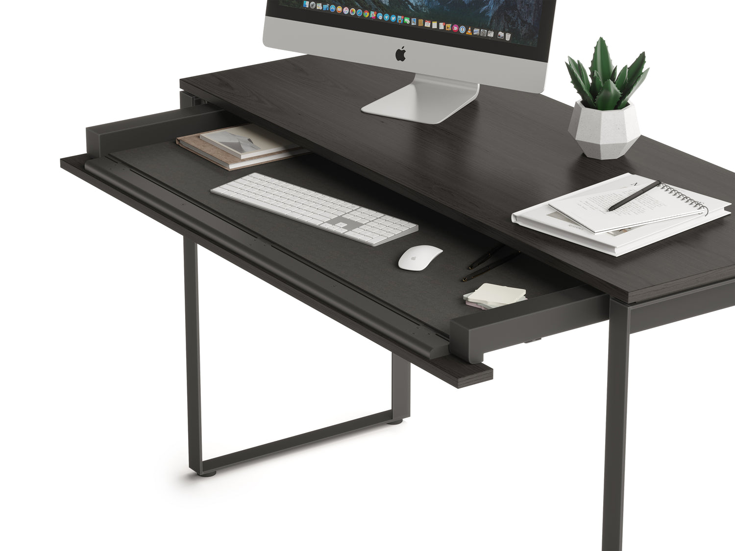 Charcoal Ash Veneer & Black Steel | BDI Linea Slim Desk | Valley Ridge Furniture