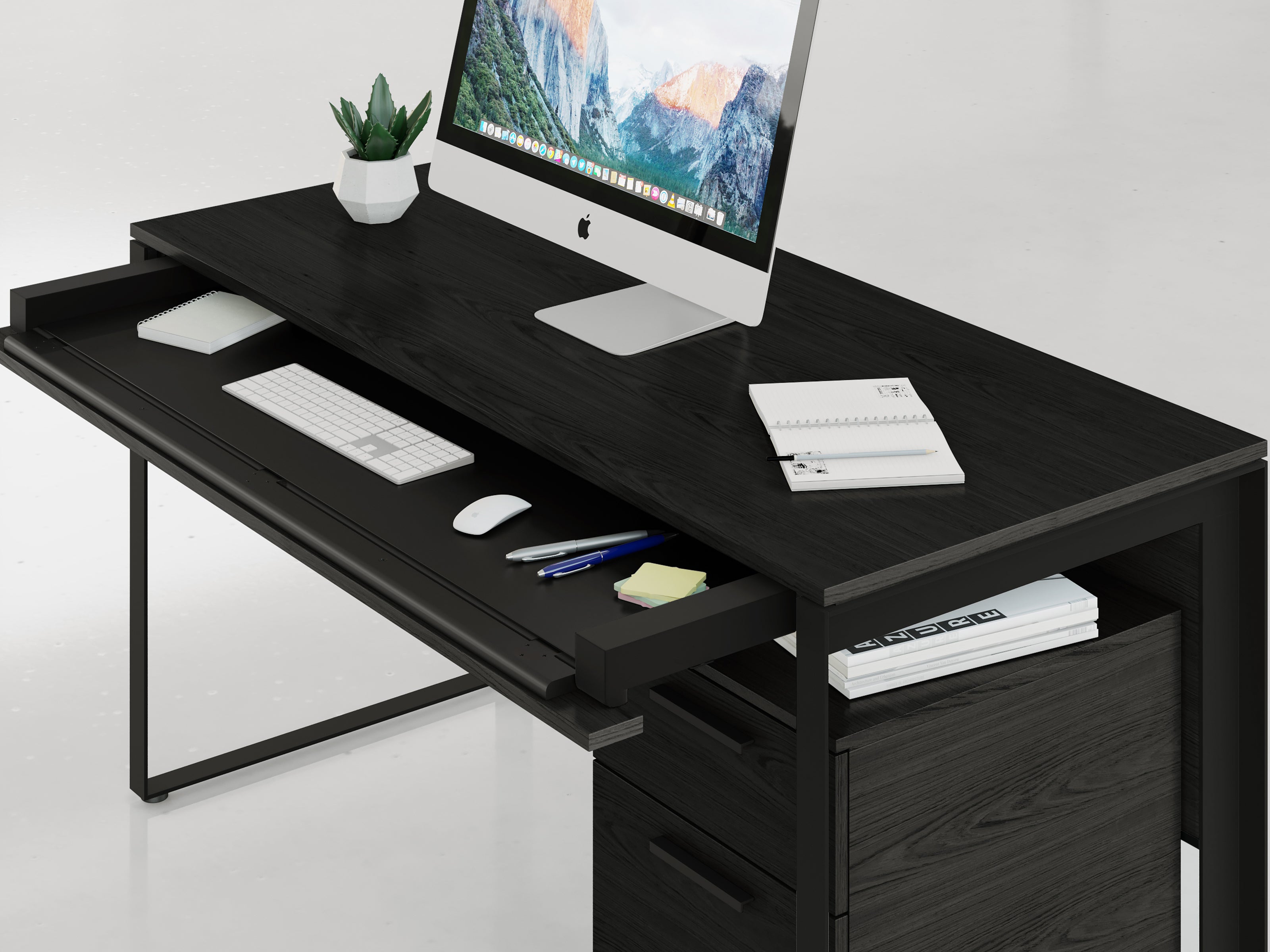 Charcoal Ash Veneer &amp; Black Steel | BDI Linea Desk | Valley Ridge Furniture