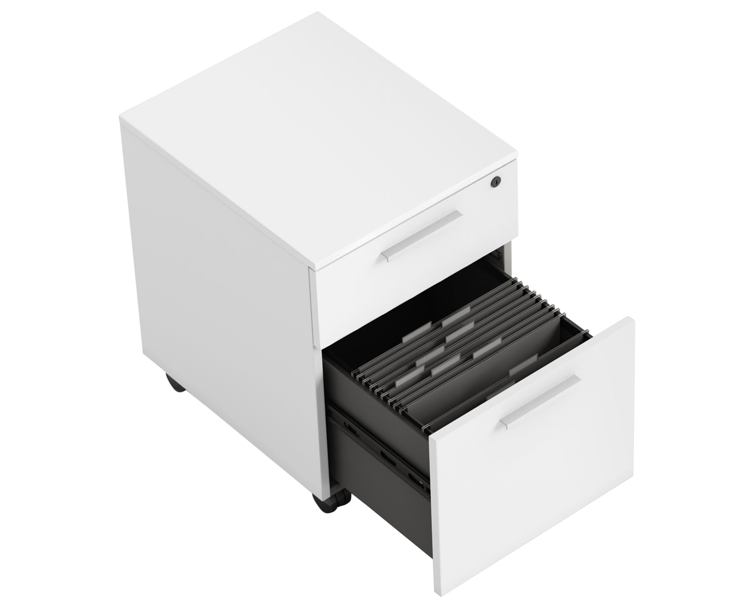 Satin White Veneer & Satin White Steel | BDI Linea Mobile File Cabinet | Valley Ridge Furniture
