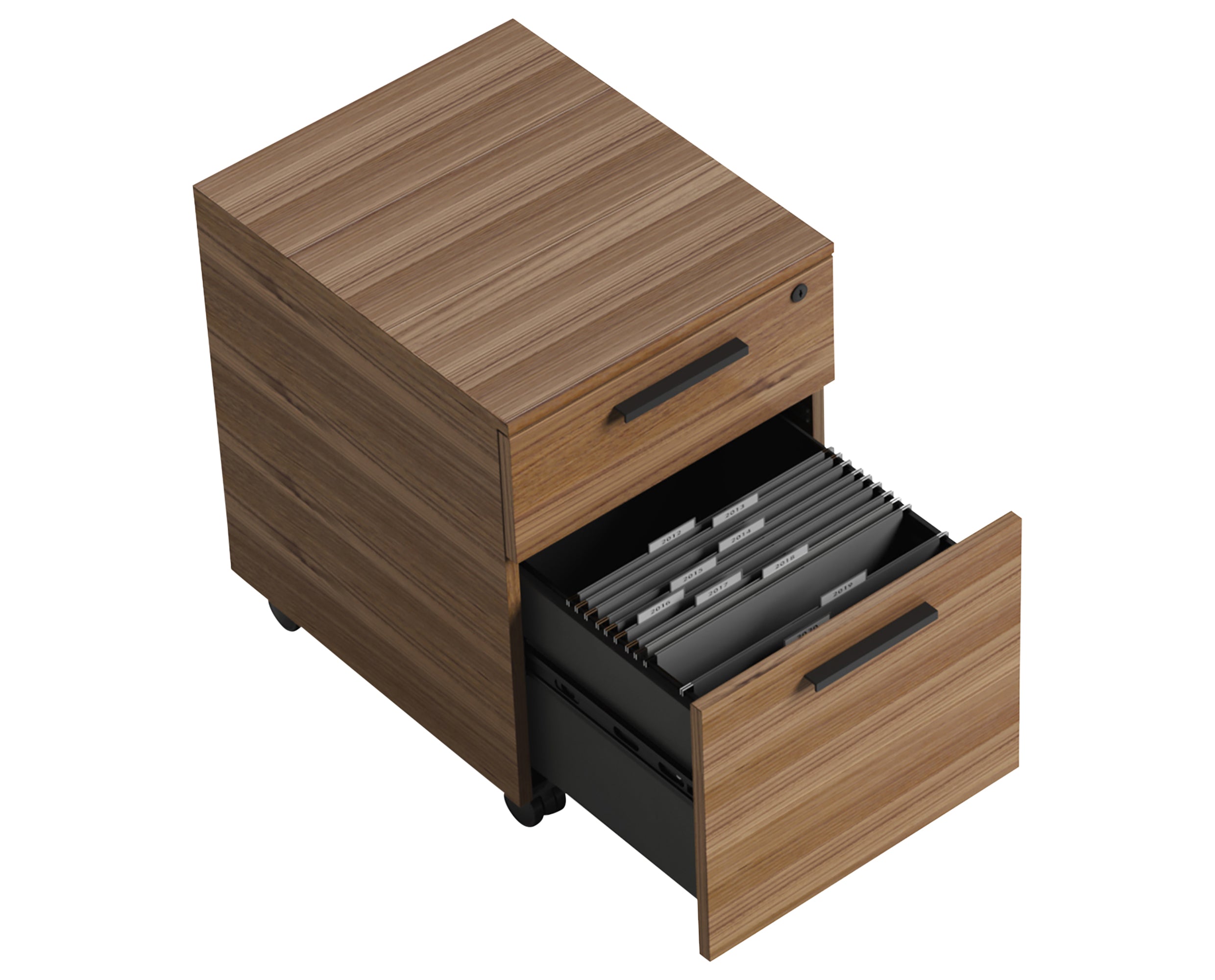 Natural Walnut Veneer &amp; Black Steel | BDI Linea Mobile File Cabinet | Valley Ridge Furniture