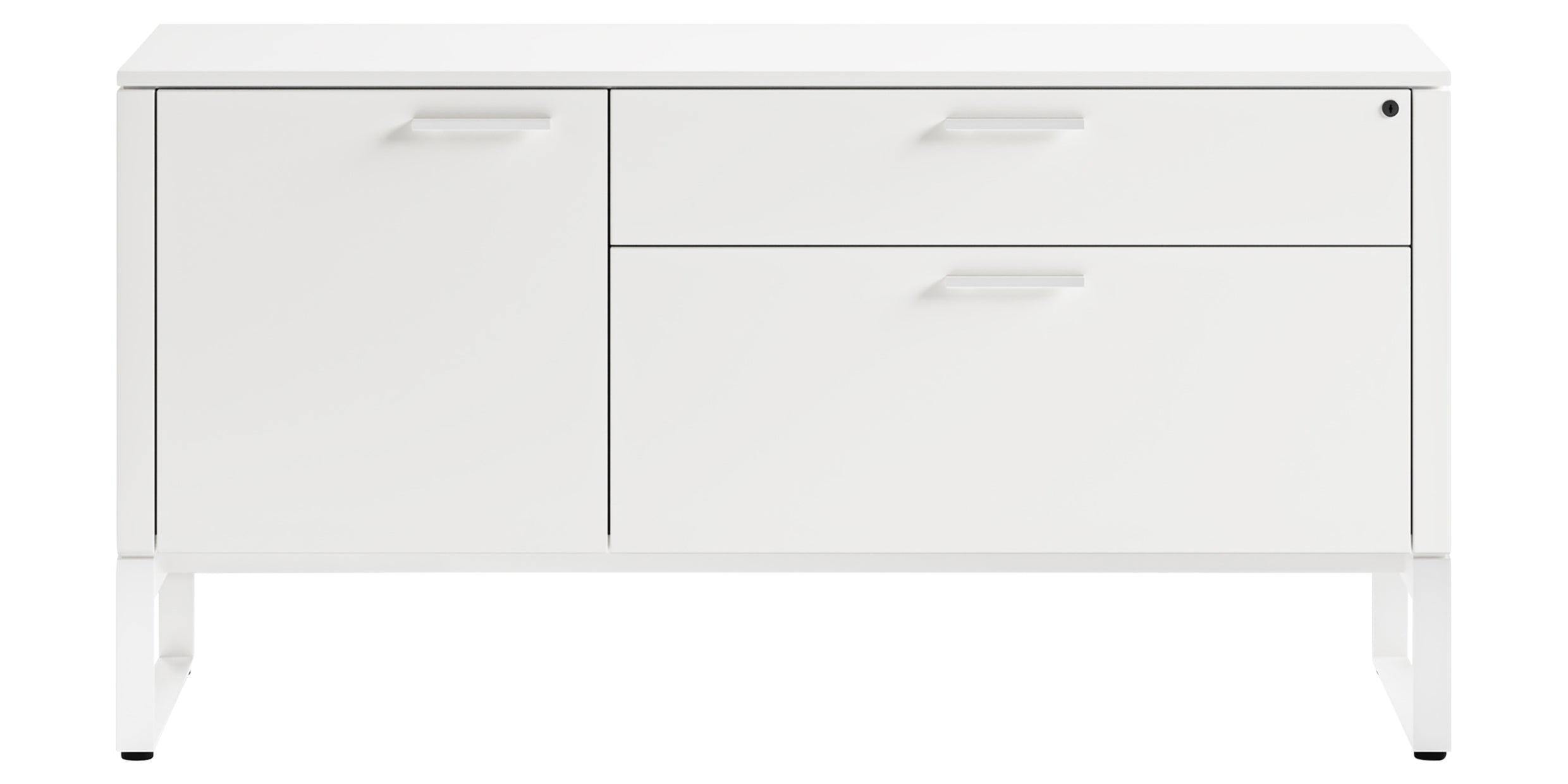 Satin White Veneer &amp; Satin White Steel | BDI Linea Multi Function Cabinet | Valley Ridge Furniture