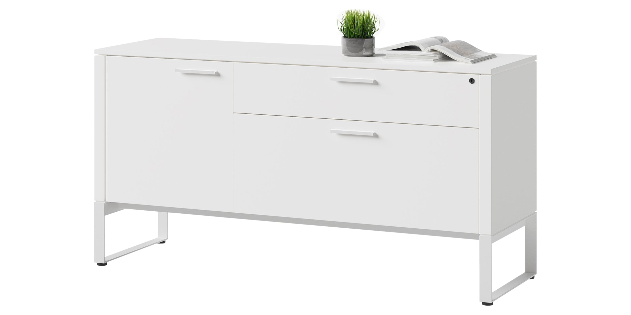 Satin White Veneer &amp; Satin White Steel | BDI Linea Multi Function Cabinet | Valley Ridge Furniture