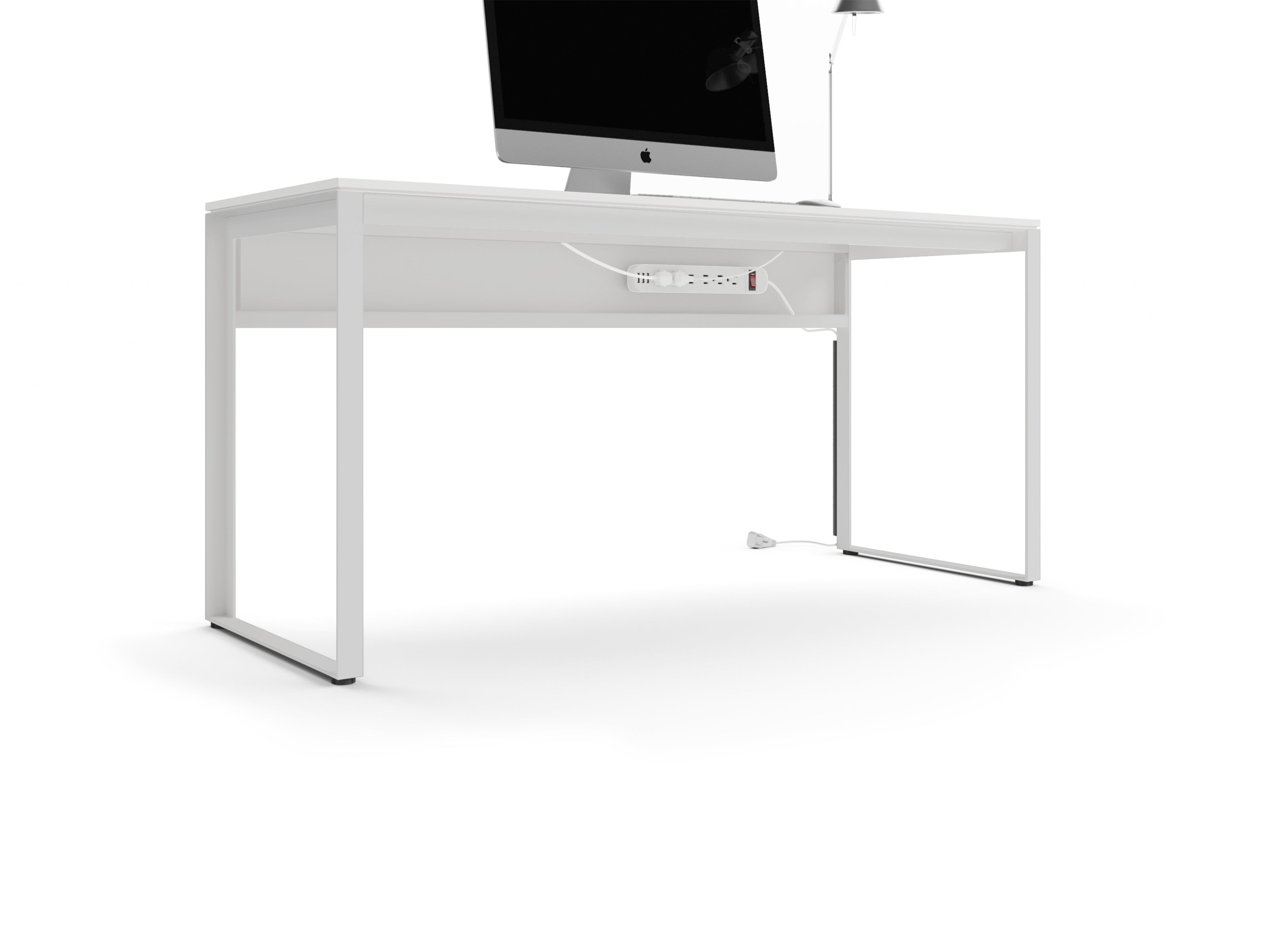Satin White Veneer &amp; Satin White Steel | BDI Linea Work Desk | Valley Ridge Furniture