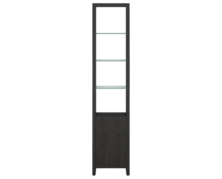 Charcoal Ash Veneer & Polished Tempered Glass | BDI Linea Narrow Shelf | Valley Ridge Furniture