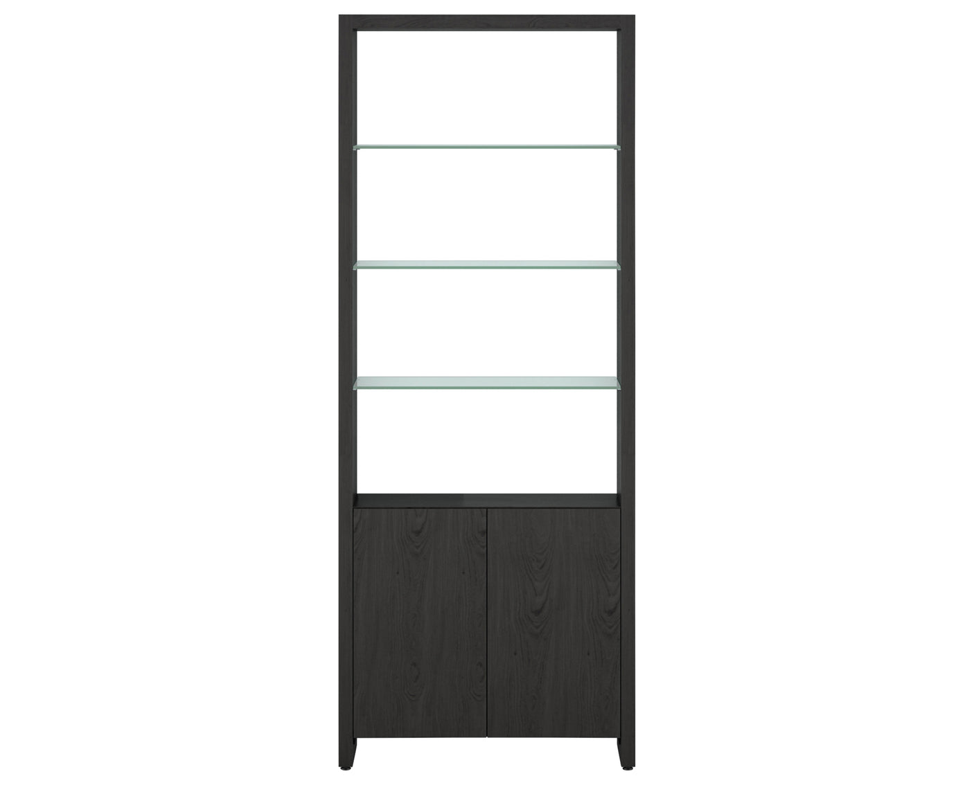 Charcoal Ash Veneer & Polished Tempered Glass | BDI Linea 33" Shelf | Valley Ridge Furniture