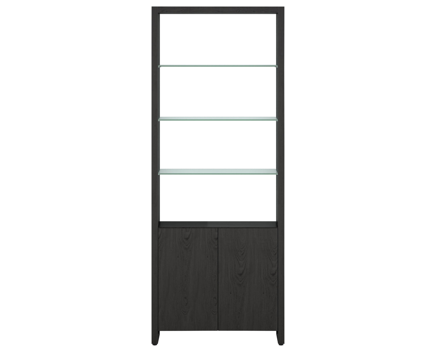 Charcoal Ash Veneer & Polished Tempered Glass | BDI Linea 33" Shelf | Valley Ridge Furniture