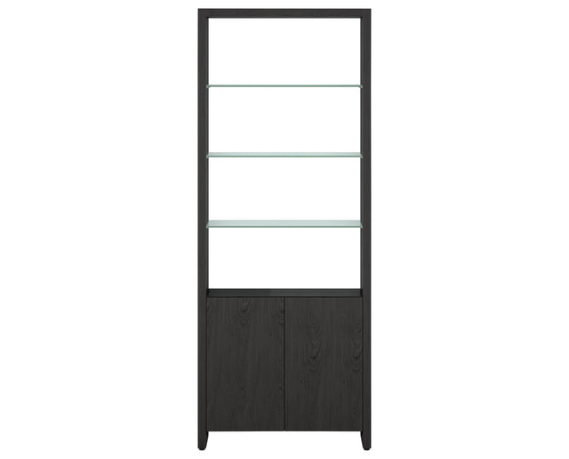 Charcoal Ash Veneer & Polished Tempered Glass | BDI Linea 33" Shelf | Valley Ridge Furniture