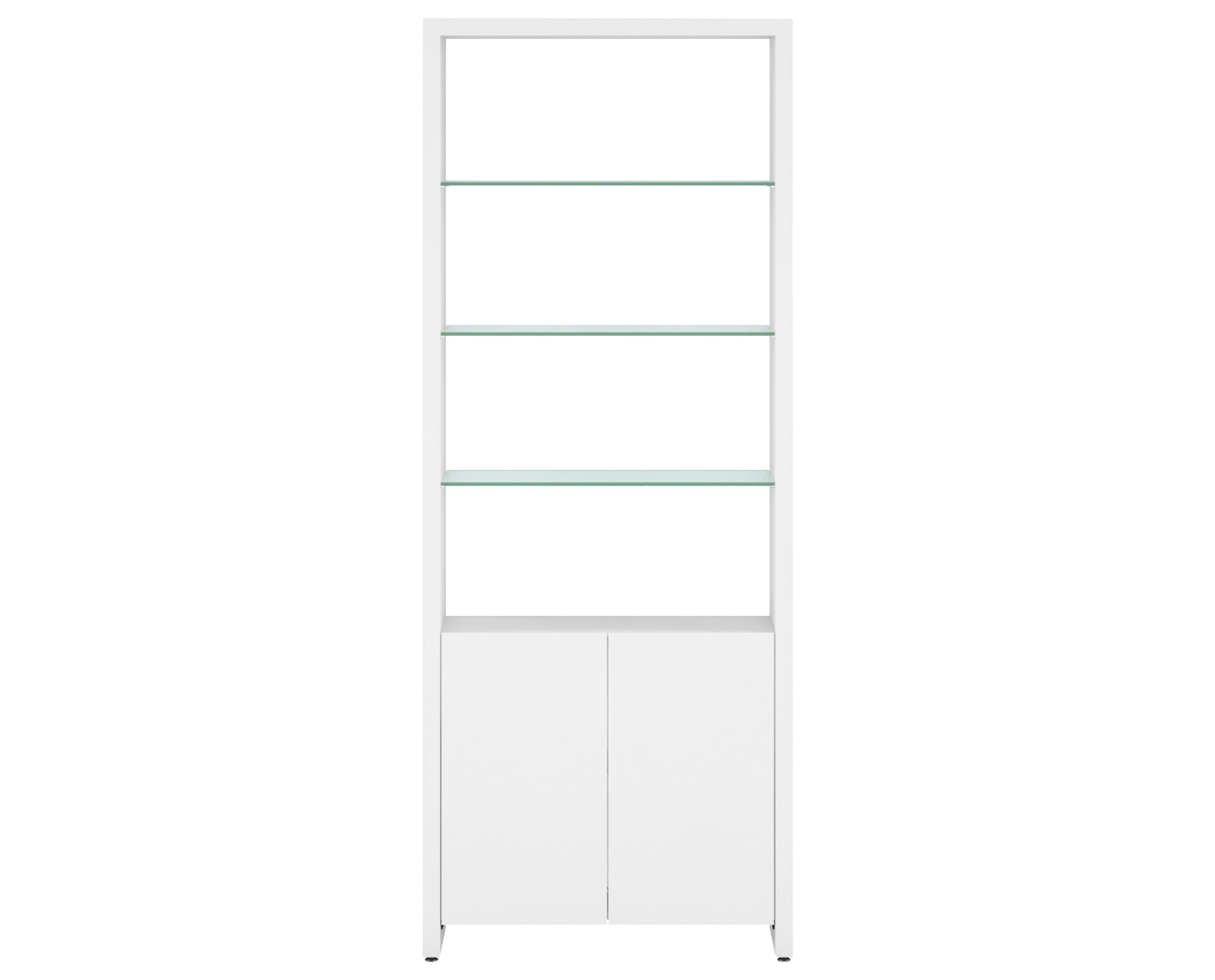 Satin White Veneer & Polished Tempered Glass | BDI Linea 33" Shelf | Valley Ridge Furniture