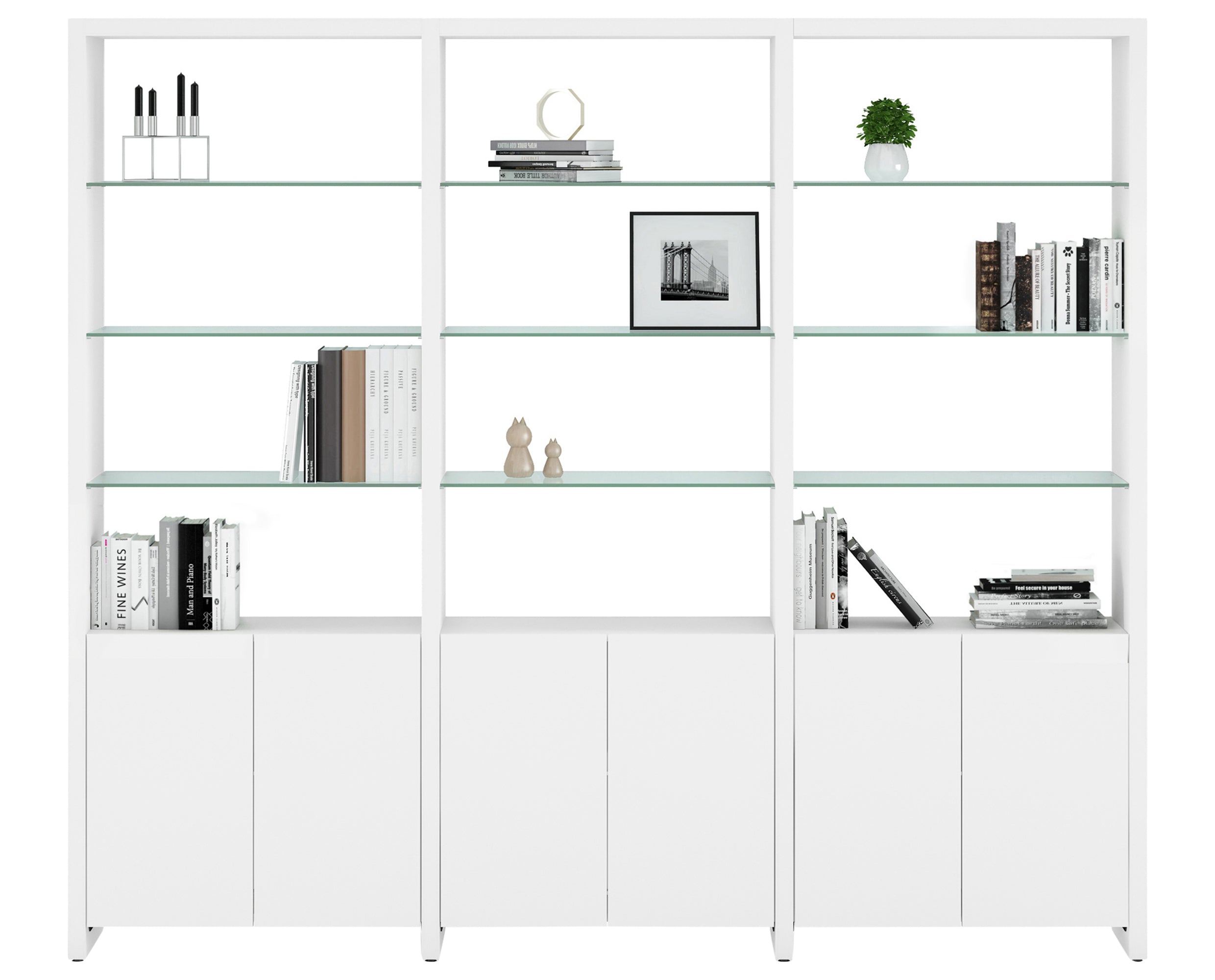 Satin White Veneer &amp; Polished Tempered Glass | BDI Linea 96&quot; Shelf | Valley Ridge Furniture