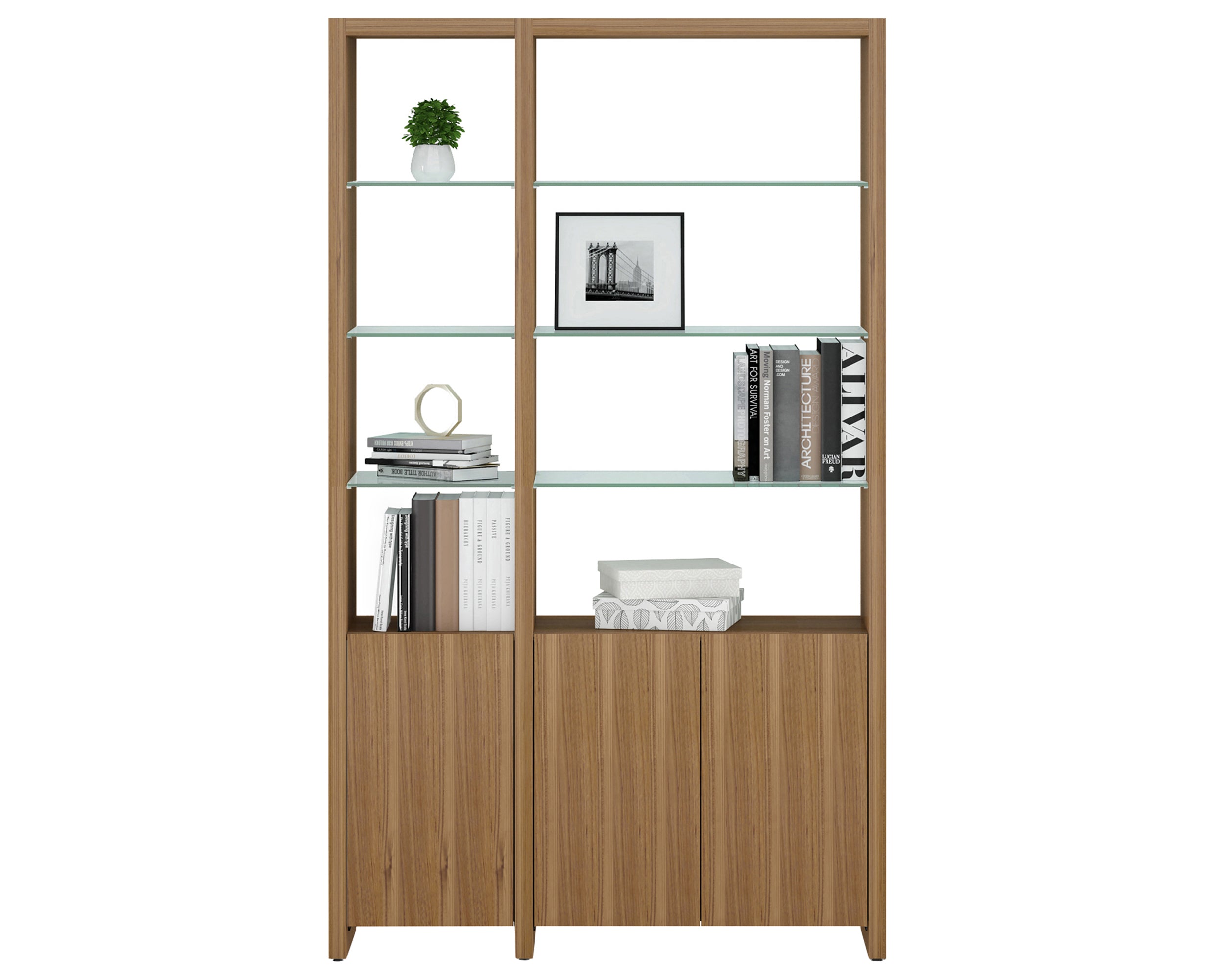 Natural Walnut Veneer & Polished Tempered Glass | BDI Linea 50" Shelf | Valley Ridge Furniture