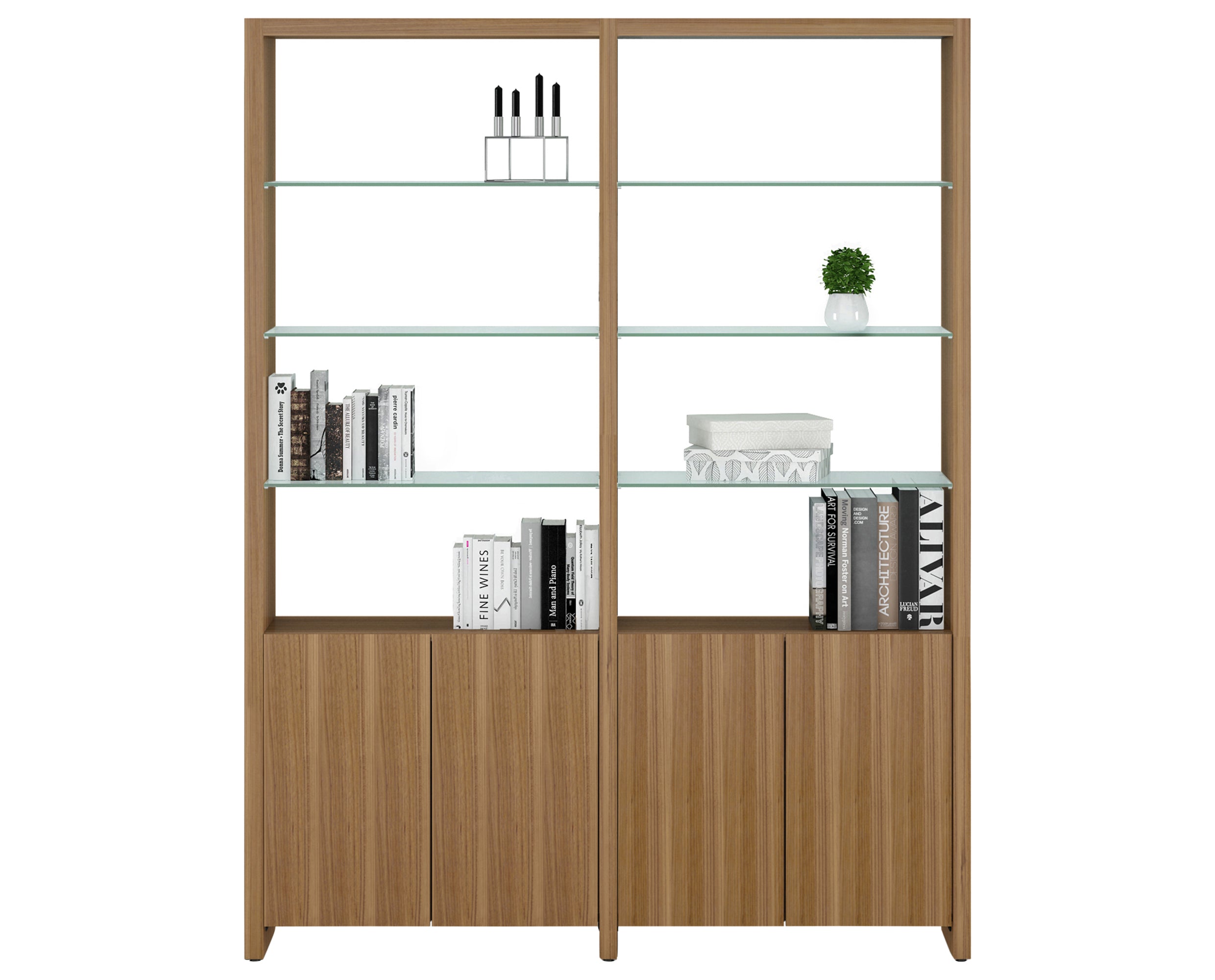 Natural Walnut Veneer &amp; Polished Tempered Glass | BDI Linea 64&quot; Shelf | Valley Ridge Furniture