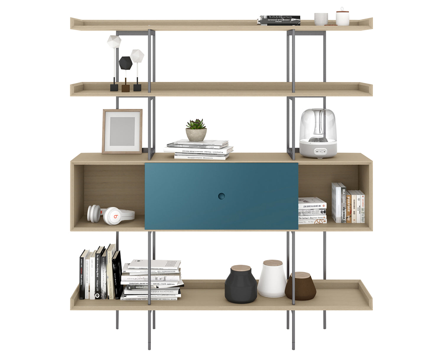 Drift Oak & Marine Veneer with Grey Steel | BDI Margo Shelf Unit | Valley Ridge Furniture