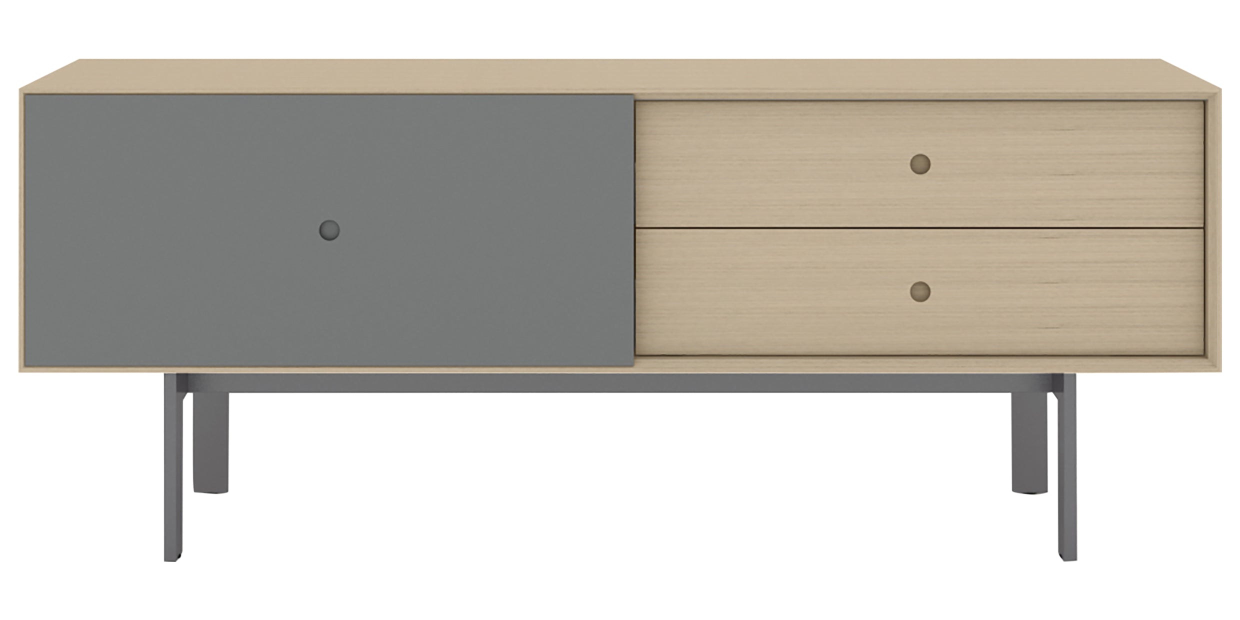 Drift Oak &amp; Fog Grey Veneer with Grey Steel | BDI Margo Light Media Console | Valley Ridge Furniture