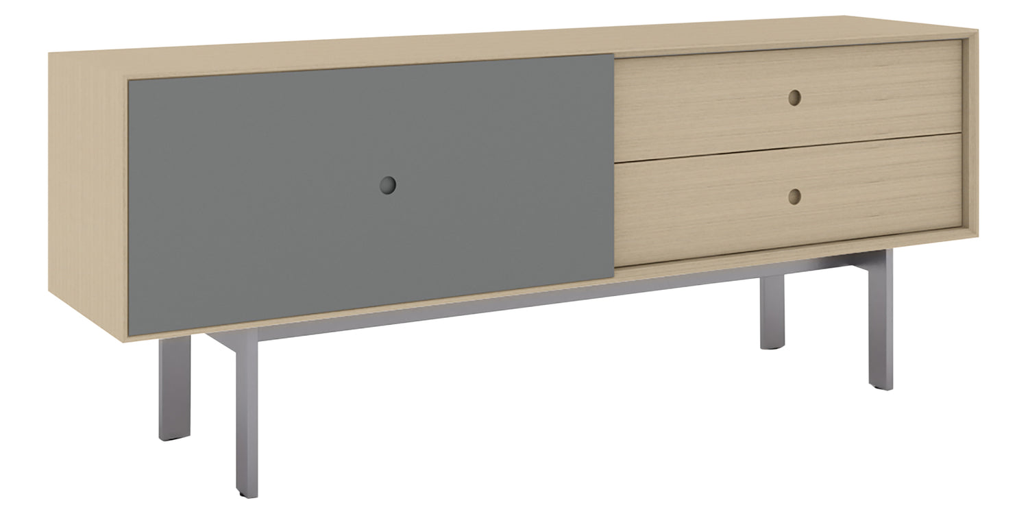 Drift Oak & Fog Grey Veneer with Grey Steel | BDI Margo Light Media Console | Valley Ridge Furniture