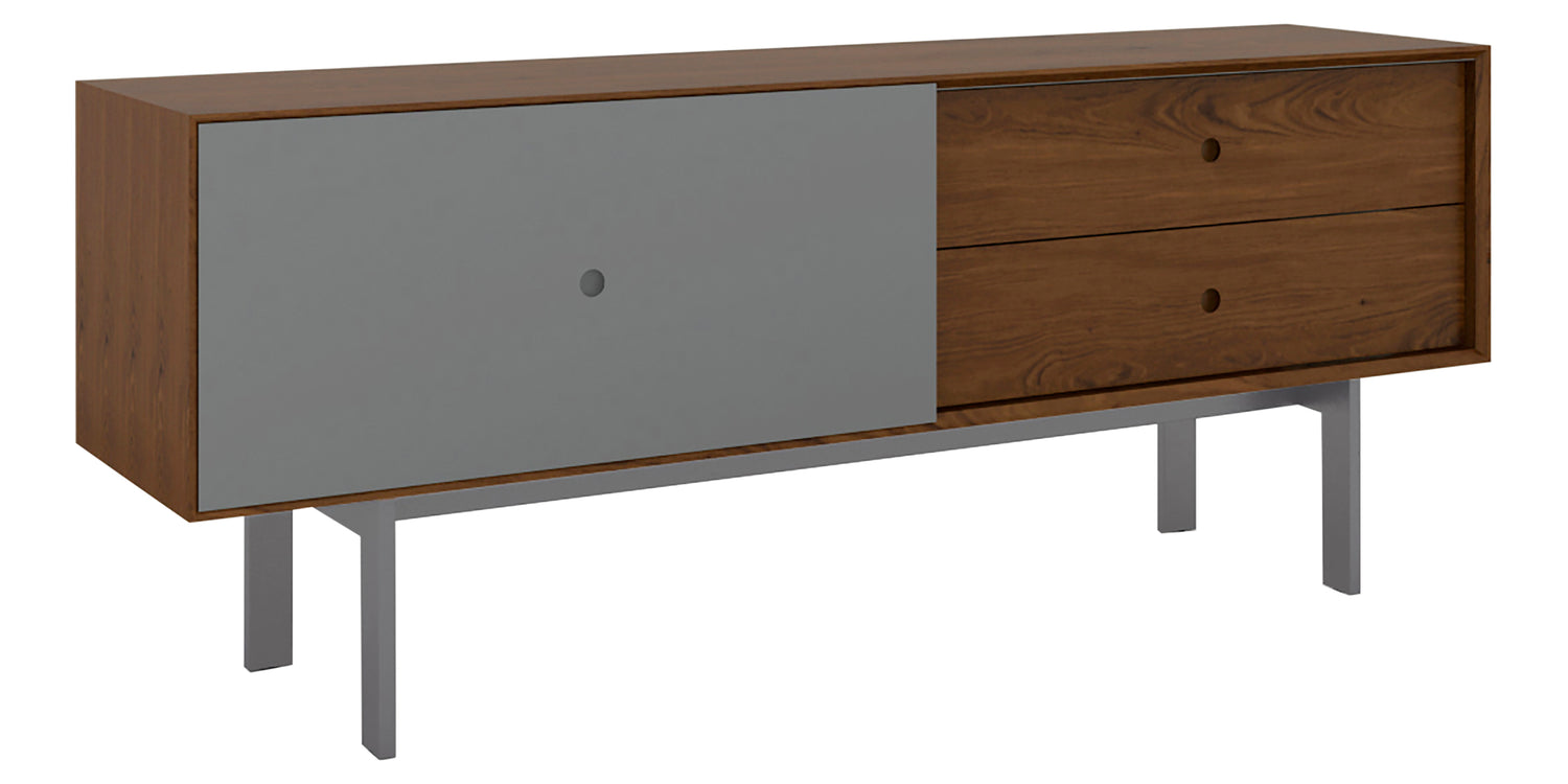 Toasted Walnut & Fog Grey Veneer with Grey Steel | BDI Margo Light Media Console | Valley Ridge Furniture