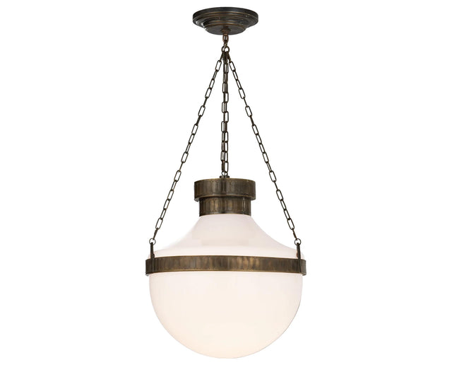 Antique Brass with Verde & White Glass | Modern Schoolhouse Lantern | Valley Ridge Furniture