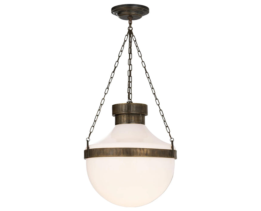 Antique Brass with Verde & White Glass | Modern Schoolhouse Lantern | Valley Ridge Furniture