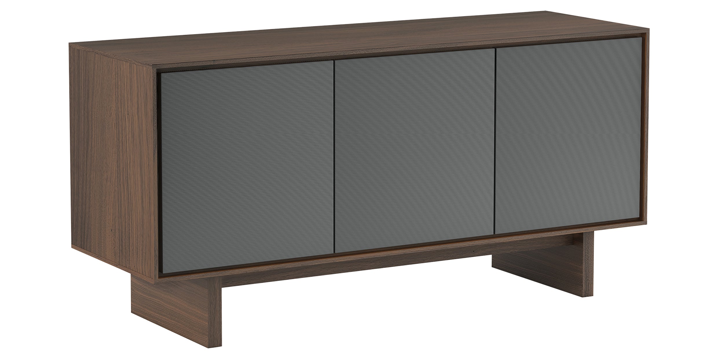 Toasted Walnut Veneer &amp; Grey Perforated Steel | BDI Octave 3 Door Media Cabinet | Valley Ridge Furniture