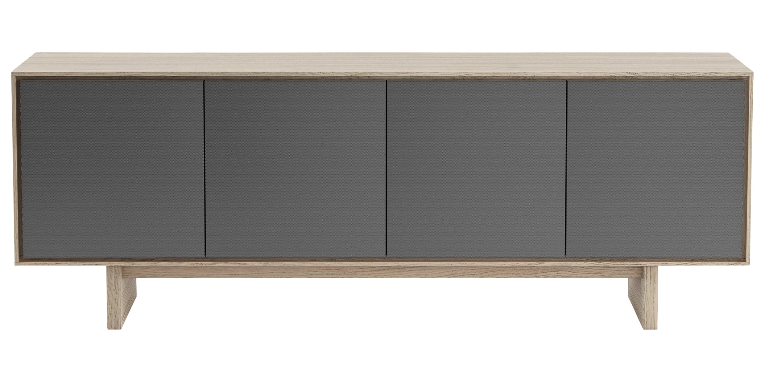 Drift Oak Veneer &amp; Grey Perforated Steel | BDI Octave 4 Door Media Cabinet | Valley Ridge Furniture