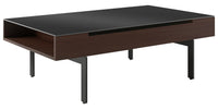 Chocolate Walnut Veneer & Black Satin-Etched Glass with Black Steel | BDI Reveal Lift Coffee Table | Valley Ridge Furniture