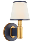 Natural Brass and Navy Leather & Linen with Leather Trim | Riley Single Sconce | Valley Ridge Furniture