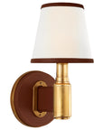 Natural Brass and Saddle Leather & Linen with Leather Trim | Riley Single Sconce | Valley Ridge Furniture