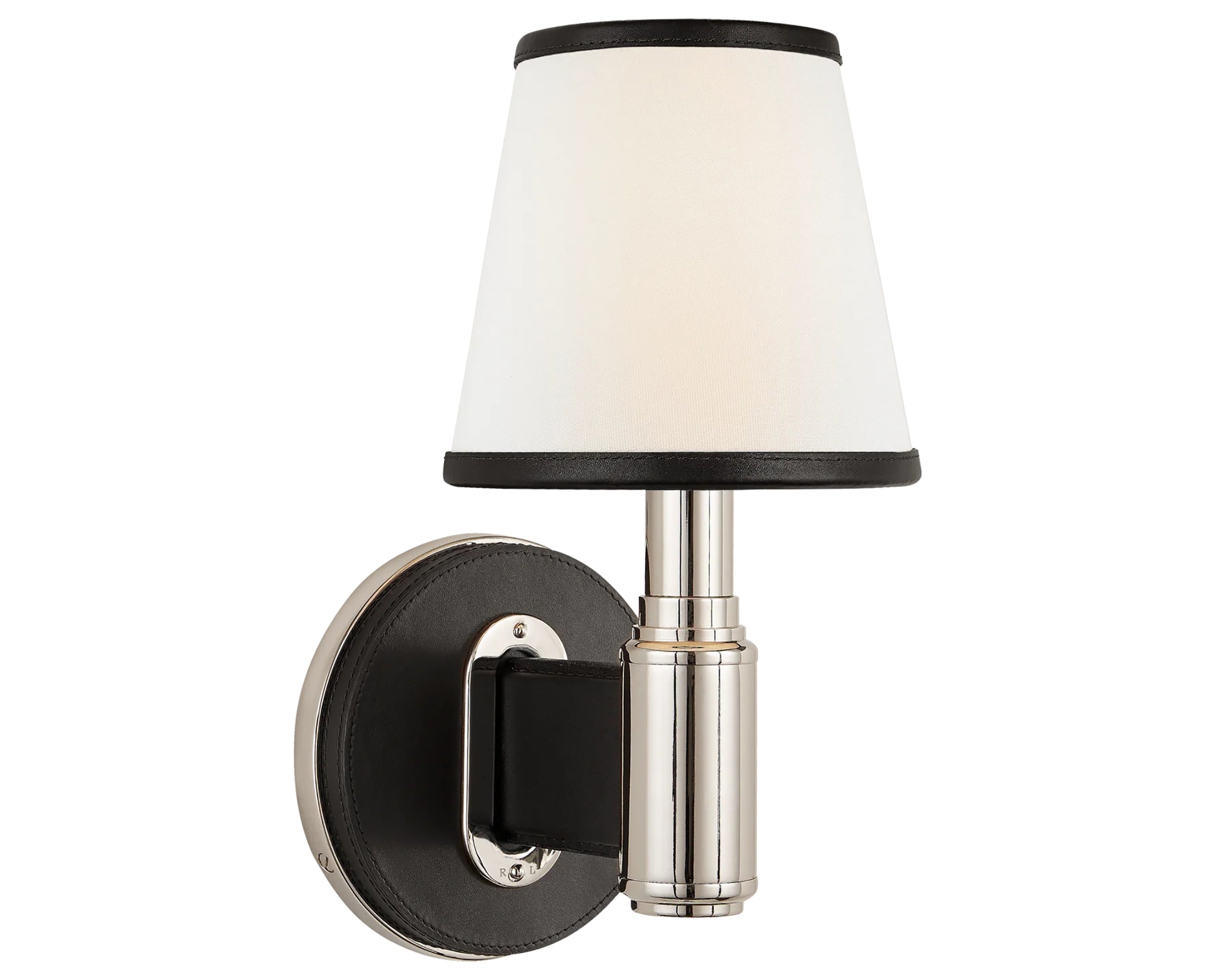 Polished Nickel and Chocolate Leather & Linen with Leather Trim | Riley Single Sconce | Valley Ridge Furniture