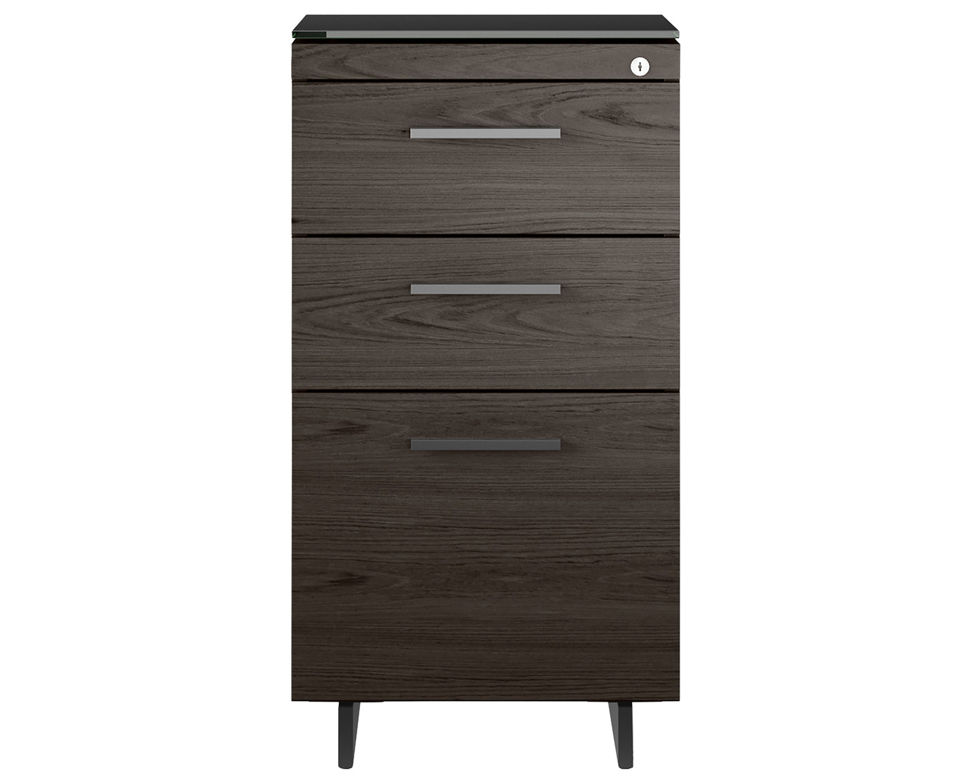 Charcoal Ash Veneer and Black Satin-Etched Glass with Black Steel | BDI Sequel 3 Drawer File Cabinet | Valley Ridge Furniture