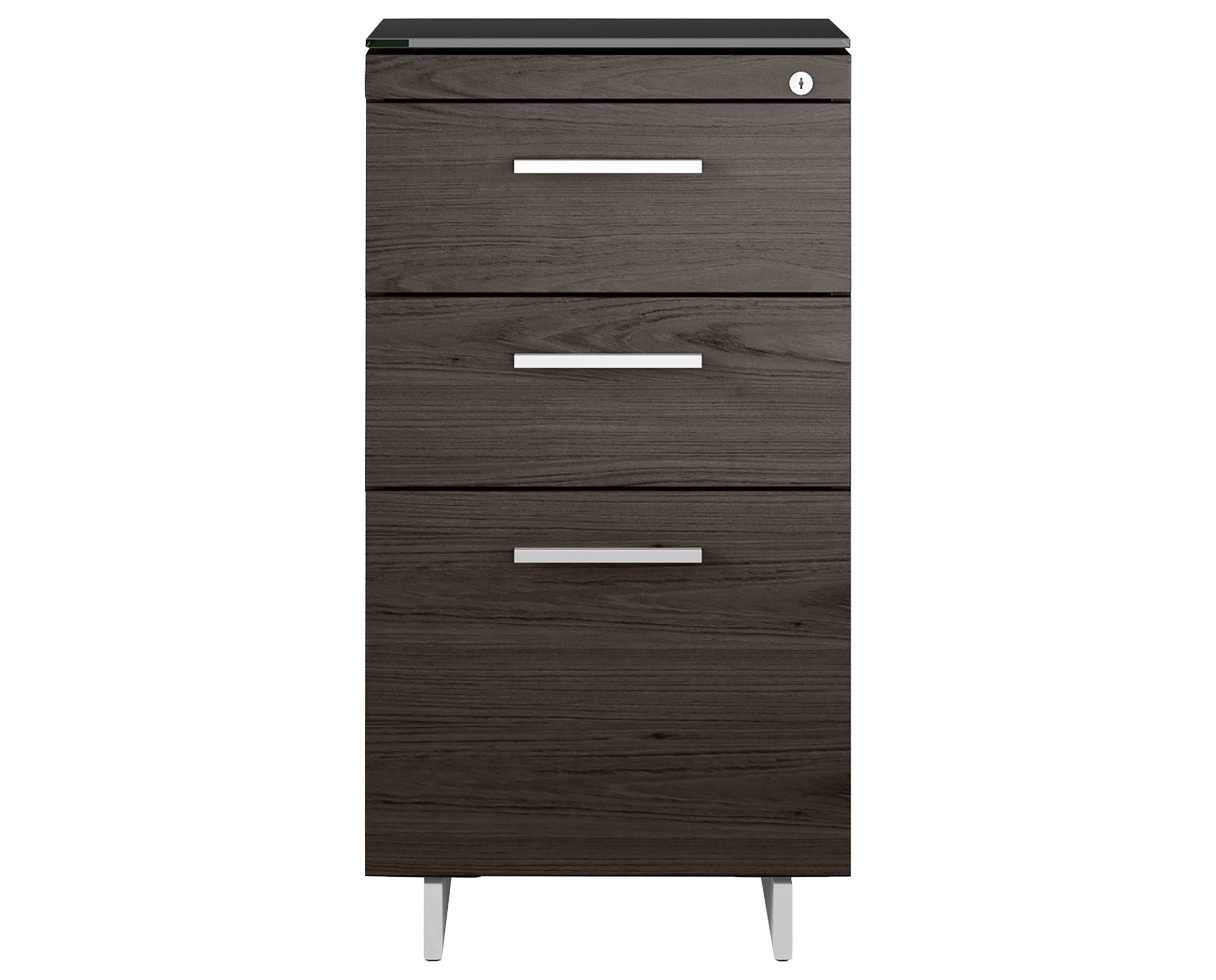 Charcoal Ash Veneer and Black Satin-Etched Glass with Satin Nickel Steel | BDI Sequel 3 Drawer File Cabinet | Valley Ridge Furniture