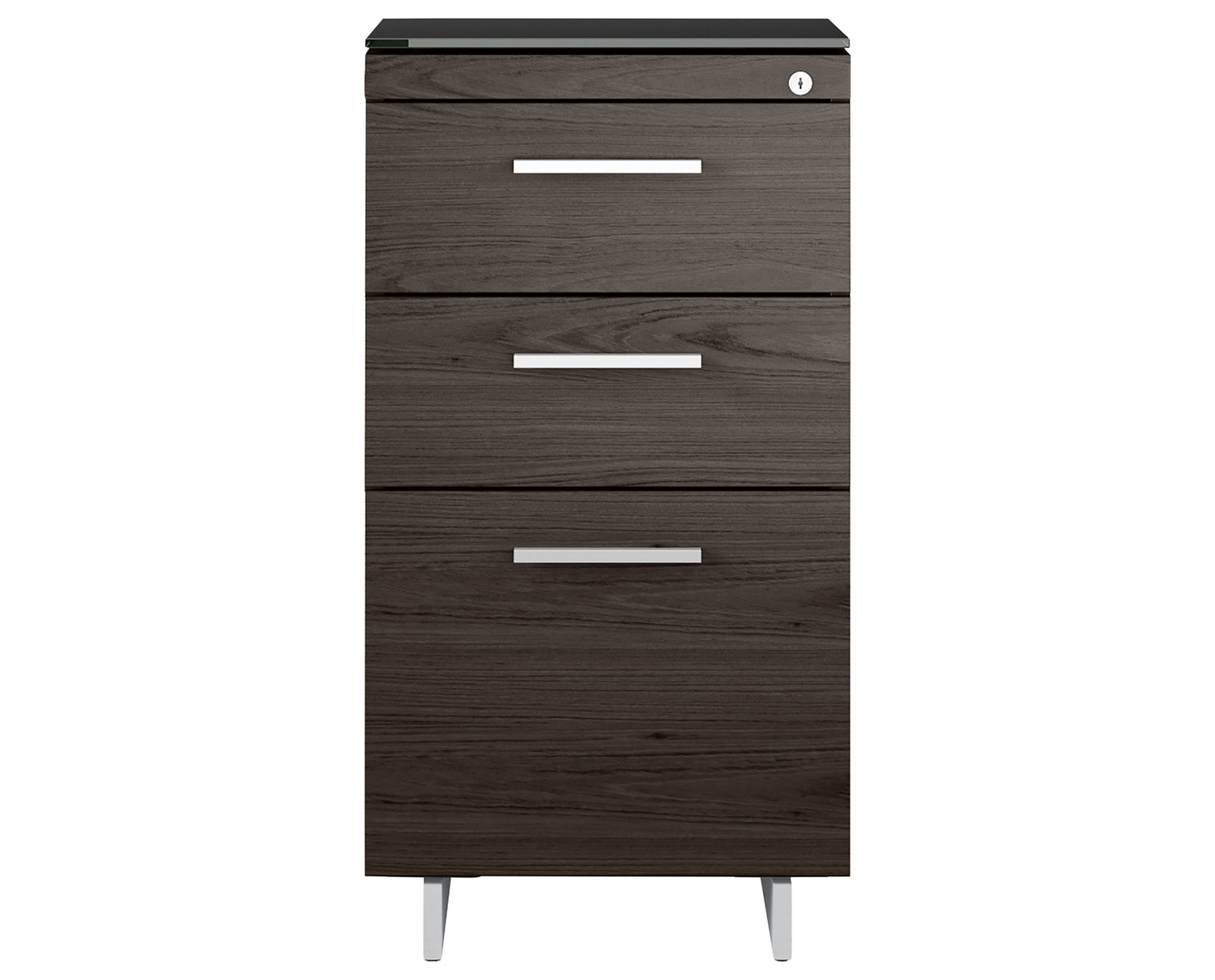 Charcoal Ash Veneer and Black Satin-Etched Glass with Satin Nickel Steel | BDI Sequel 3 Drawer File Cabinet | Valley Ridge Furniture