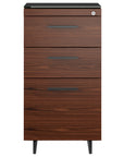 Chocolate Walnut Veneer and Black Satin-Etched Glass with Black Steel | BDI Sequel 3 Drawer File Cabinet | Valley Ridge Furniture